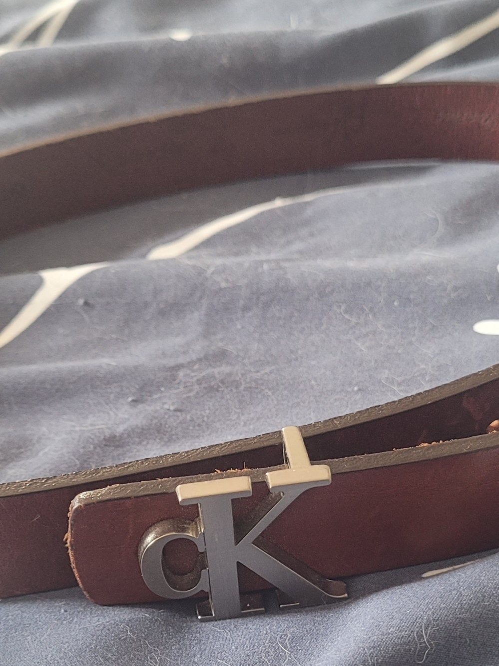 Calvin Klein Women's Dark Brown Leather Belt with Silver CK Buckle - Large